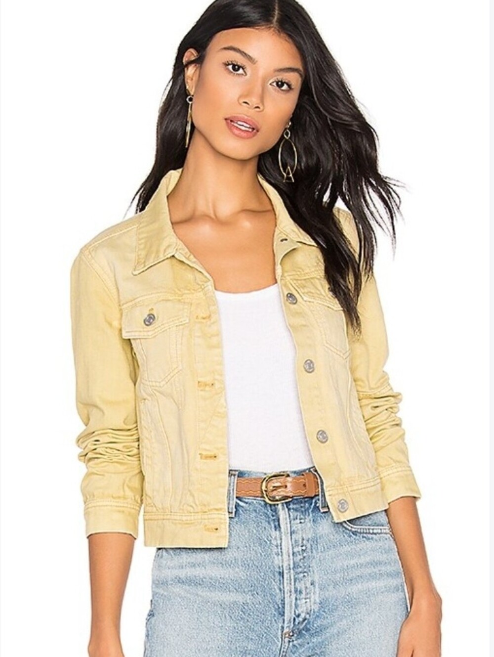 Free People Rumors Denim Jacket Yellow